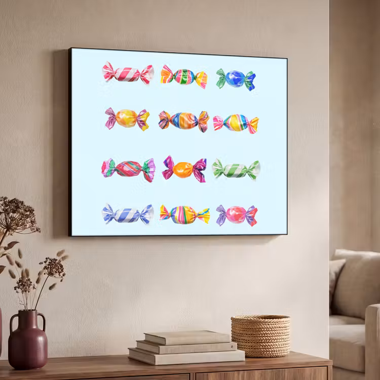 Snoepjes - Realistisch - Kleurrijk Textielframe zwart klein -sfeer3