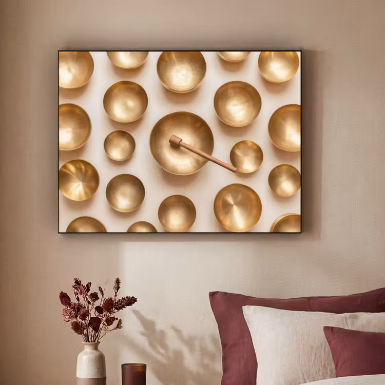 Symmetrisch - Goud - Brons - Balans Textielframe zwart klein -sfeer1