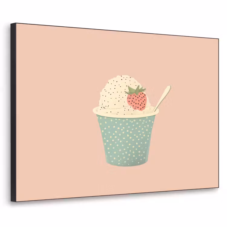 Bakje - Ijs - Aardbei - Roze Textielframe zwart klein -3d