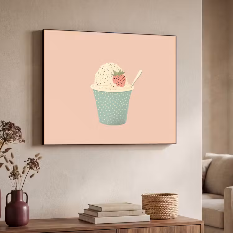 Bakje - Ijs - Aardbei - Roze Textielframe - compleet frame klein -sfeer3