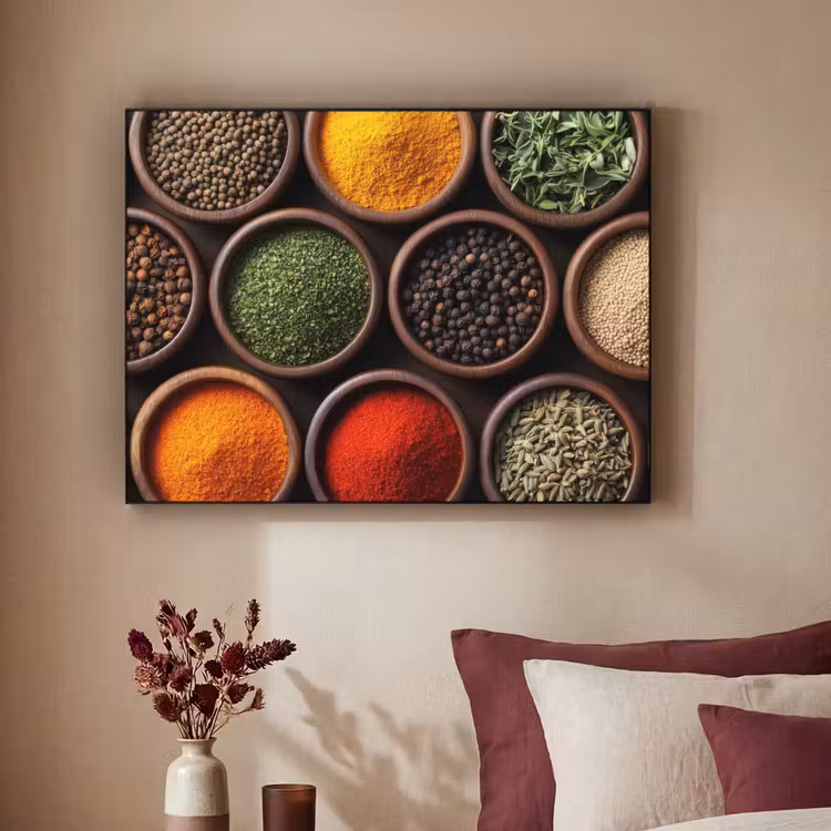 Bakjes - Hout - Kruiden - Kleurrijk Textielframe zwart klein -sfeer1