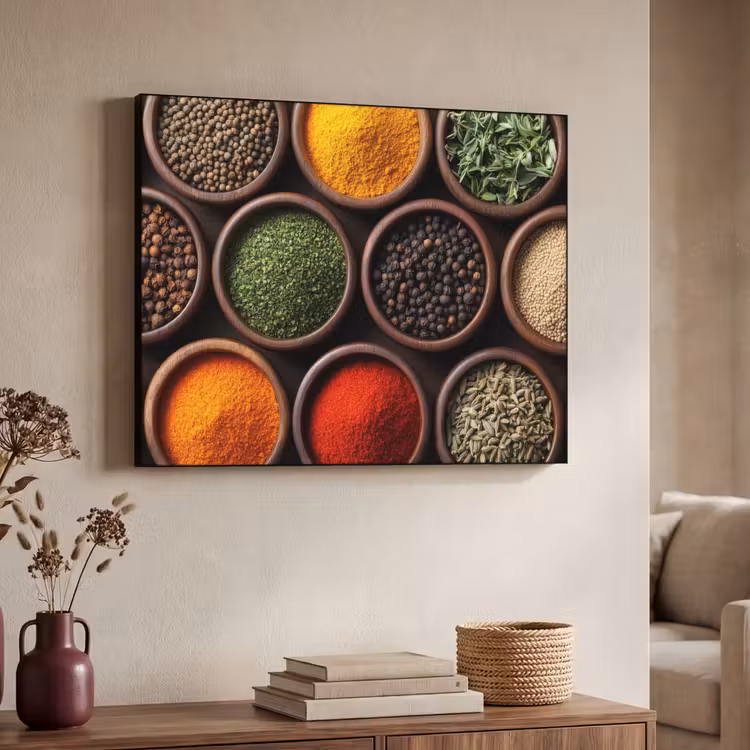 Bakjes - Hout - Kruiden - Kleurrijk Textielframe zwart klein -sfeer3
