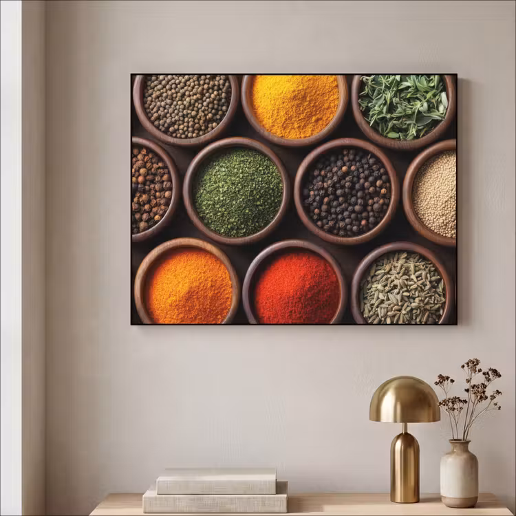 Bakjes - Hout - Kruiden - Kleurrijk Textielframe zwart klein -sfeer2