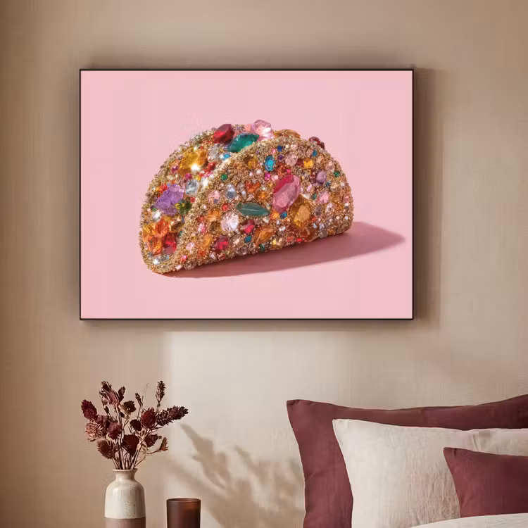 Taco - Kleurrijk - Edelstenen - Goud Textielframe zwart klein -sfeer1