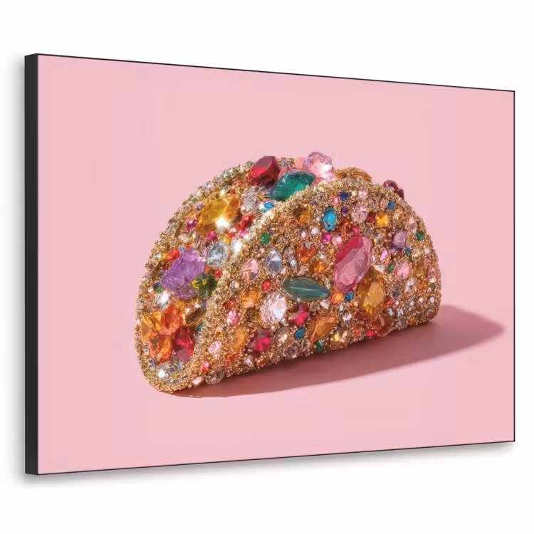 Taco - Kleurrijk - Edelstenen - Goud Textielframe zwart klein -3d