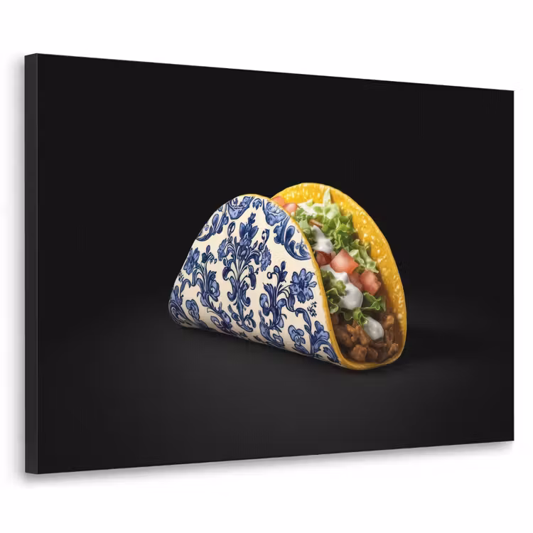 Taco - Vlees - Salade - Delftsblauw - Motief Textielframe - compleet frame klein -3d