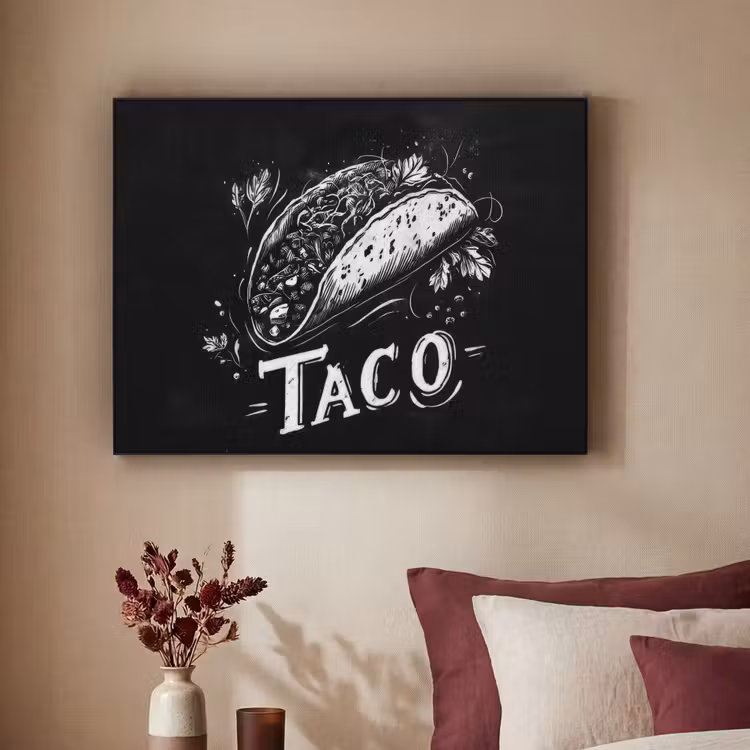 Taco - Kruiden - Witte krijtstijl - Tekst Textielframe zwart klein -sfeer1