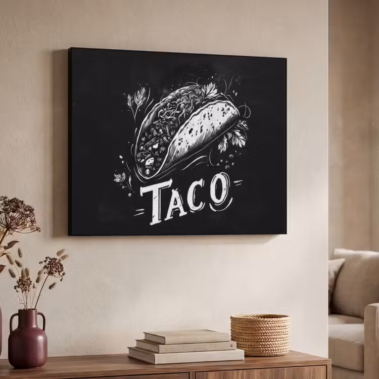 Taco - Kruiden - Witte krijtstijl - Tekst Textielframe - compleet frame klein -sfeer3
