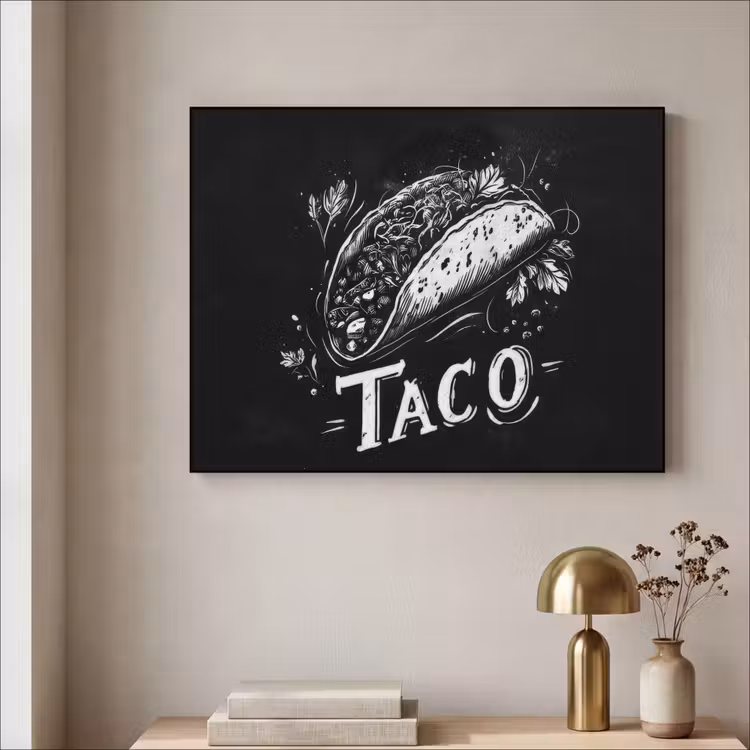 Taco - Kruiden - Witte krijtstijl - Tekst Textielframe - compleet frame klein -sfeer2
