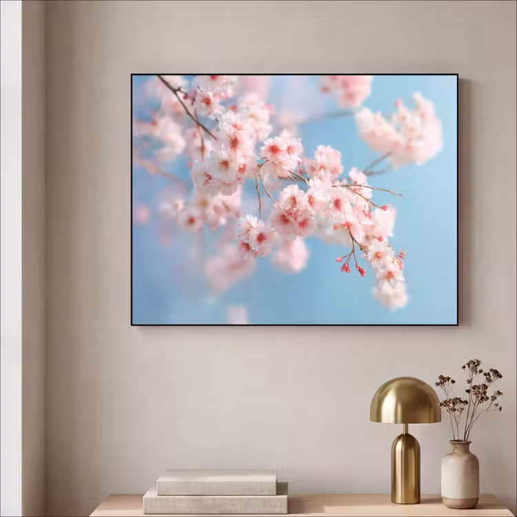 Takken - Bloesems - Roze Textielframe zwart klein -sfeer2