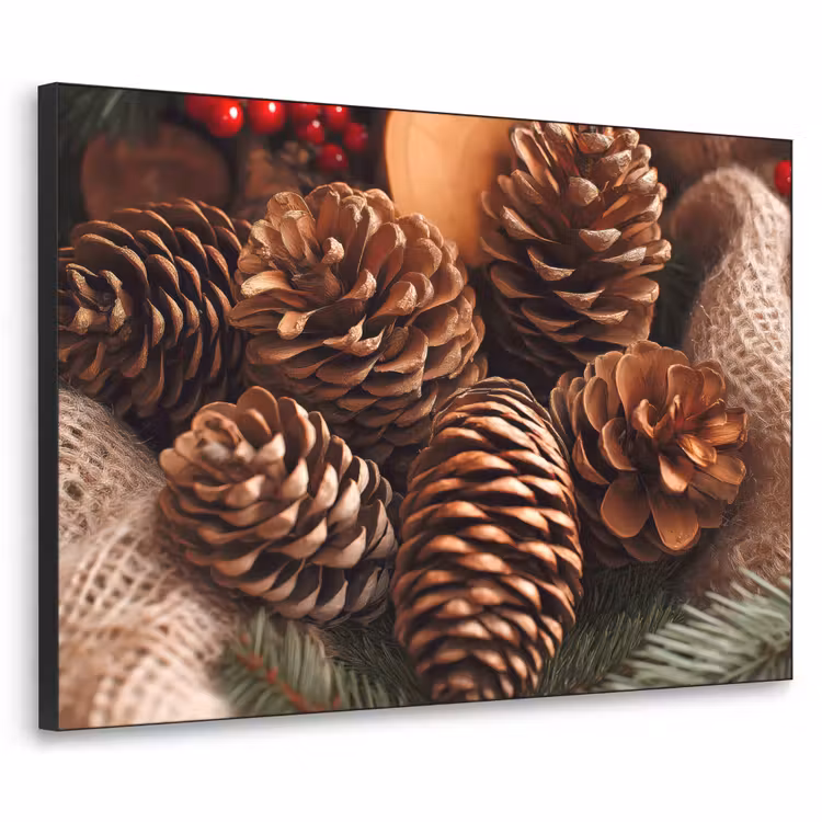 Dennenappels - Boom - Winter - Natuur - Bruin Textielframe zwart klein -3d
