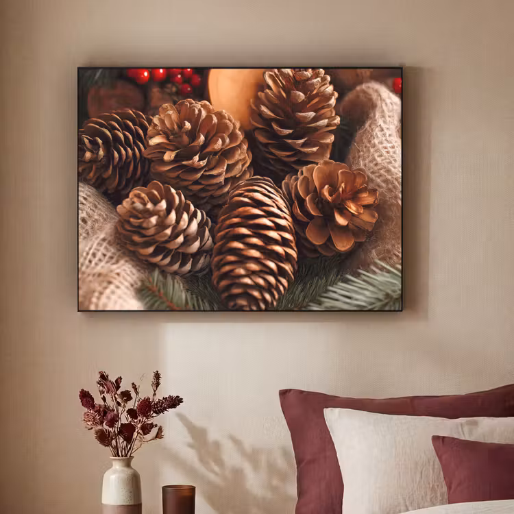 Dennenappels - Boom - Winter - Natuur - Bruin Textielframe - compleet frame klein -sfeer1