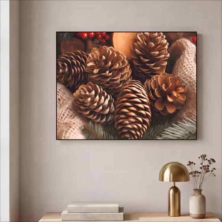 Dennenappels - Boom - Winter - Natuur - Bruin Textielframe - compleet frame klein -sfeer2