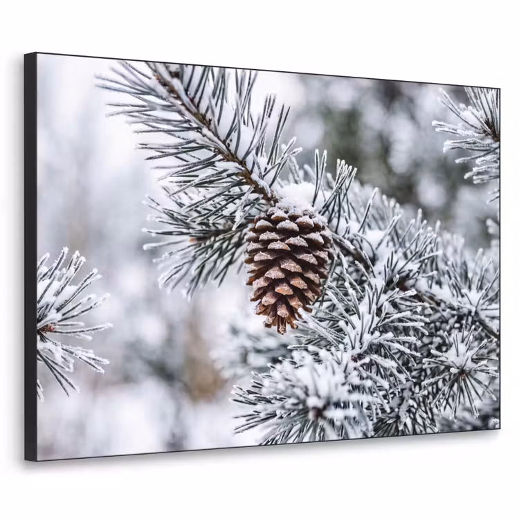 Dennenappel - Tak - Sneeuw - Winter - Sfeervol Textielframe zwart klein -3d