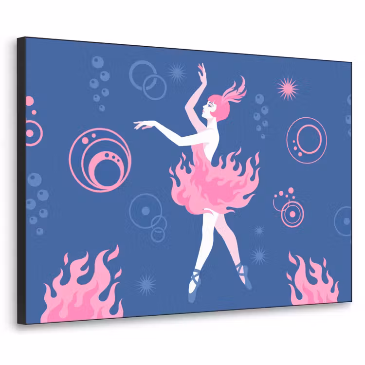 Danseres - Vlammenrok - Abstract - Roze - Blauw Textielframe zwart klein -3d