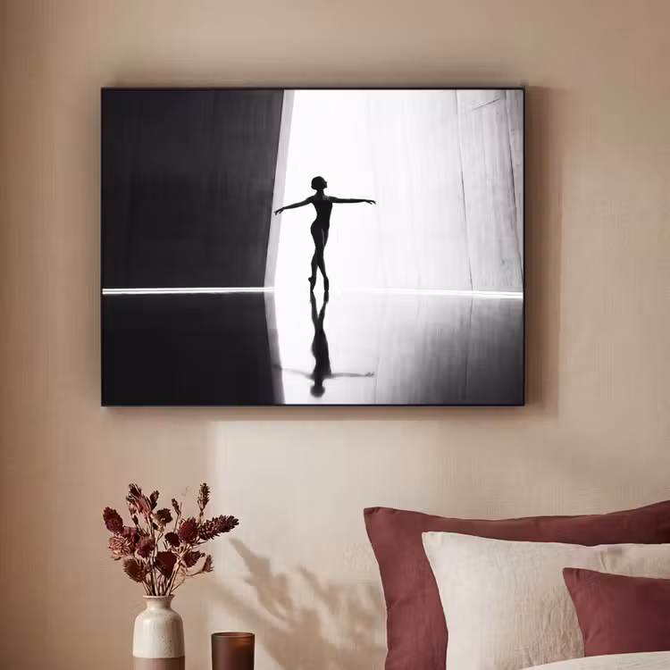 Danser - Silhouette - Kunst - Modern - Zwart-wit Textielframe zwart klein -sfeer1