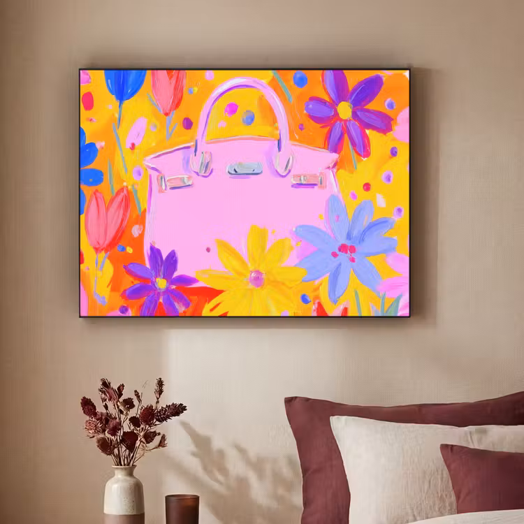 Tas - Roze - Bloemen Textielframe zwart klein -sfeer1