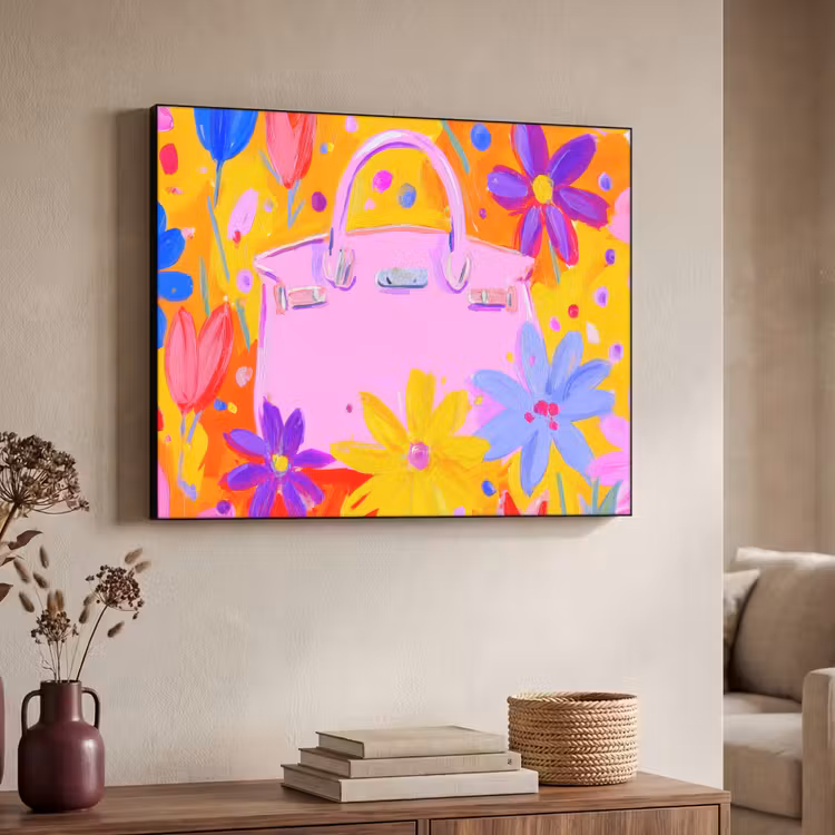 Tas - Roze - Bloemen Textielframe zwart klein -sfeer3
