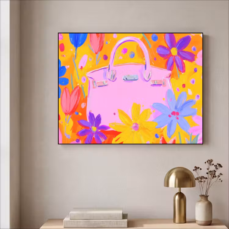 Tas - Roze - Bloemen Textielframe - compleet frame klein -sfeer2