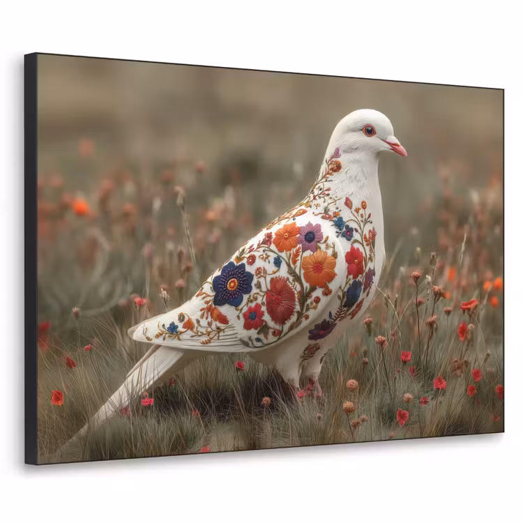 Duif - Bloemen - Natuur Textielframe zwart klein -3d