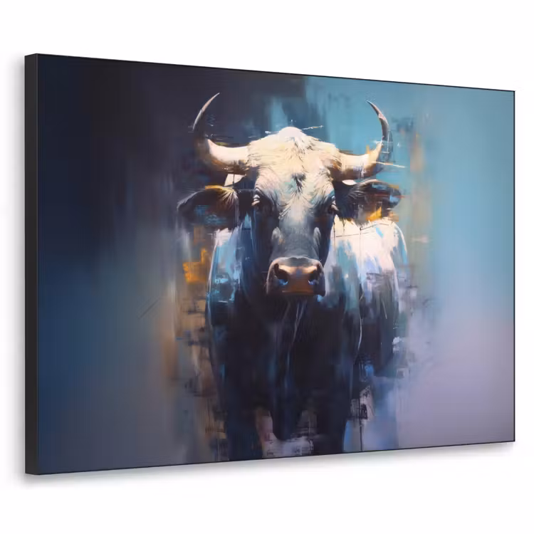Stier - Zwart - Abstract - Horens Textielframe zwart klein -3d