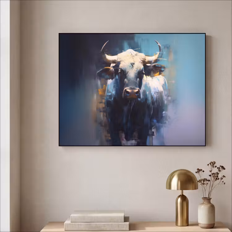 Stier - Zwart - Abstract - Horens Textielframe - compleet frame klein -sfeer2