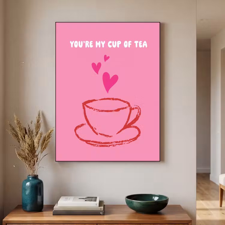 Thee - Roze - Valentijn - Tekst Textielframe zwart klein -sfeer1
