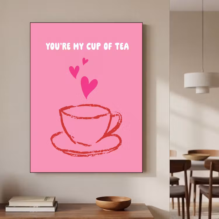 Thee - Roze - Valentijn - Tekst Textielframe zwart klein -sfeer2