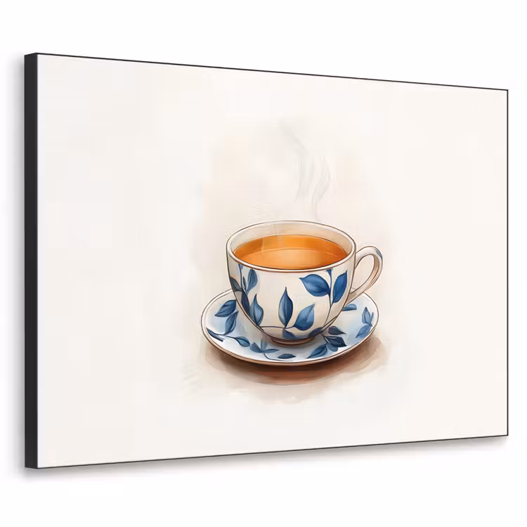 Theekop - Bladeren - Blauw Textielframe - compleet frame klein -3d
