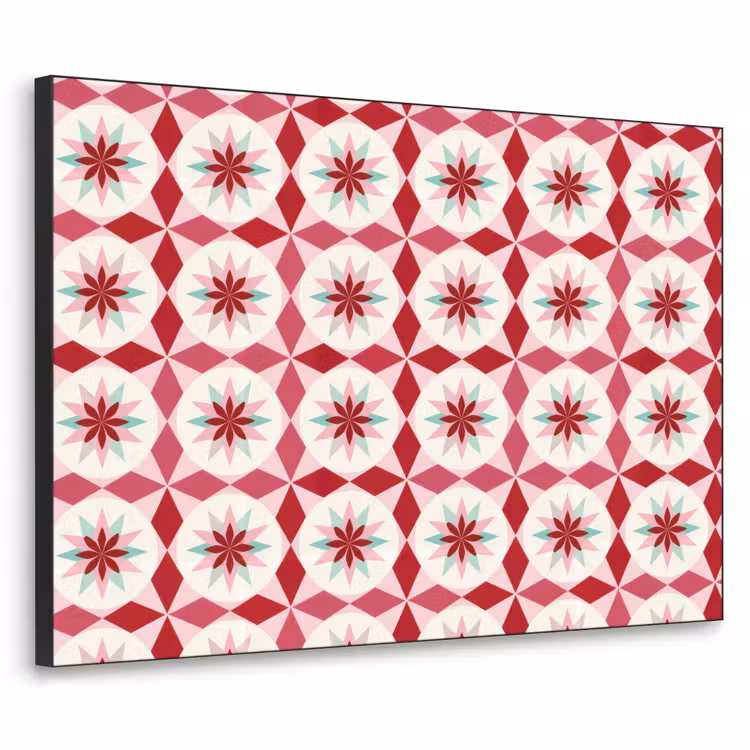 Tegelpatroon - Sterren - Retro - Roze - Mintgroen Textielframe zwart klein 947 -3d
