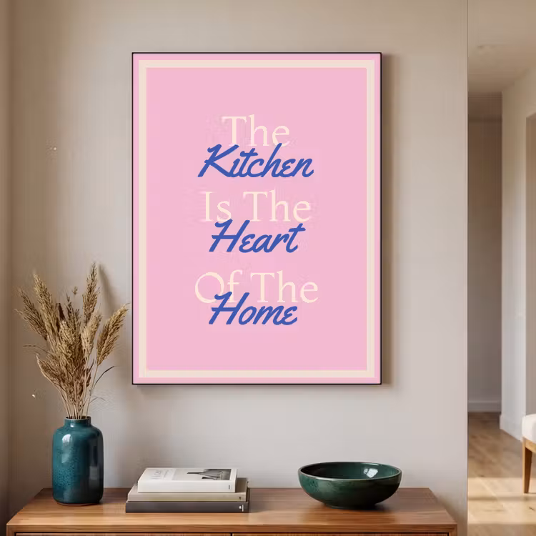 Tekst - Blauw - Keuken - Kader Textielframe zwart klein -sfeer1
