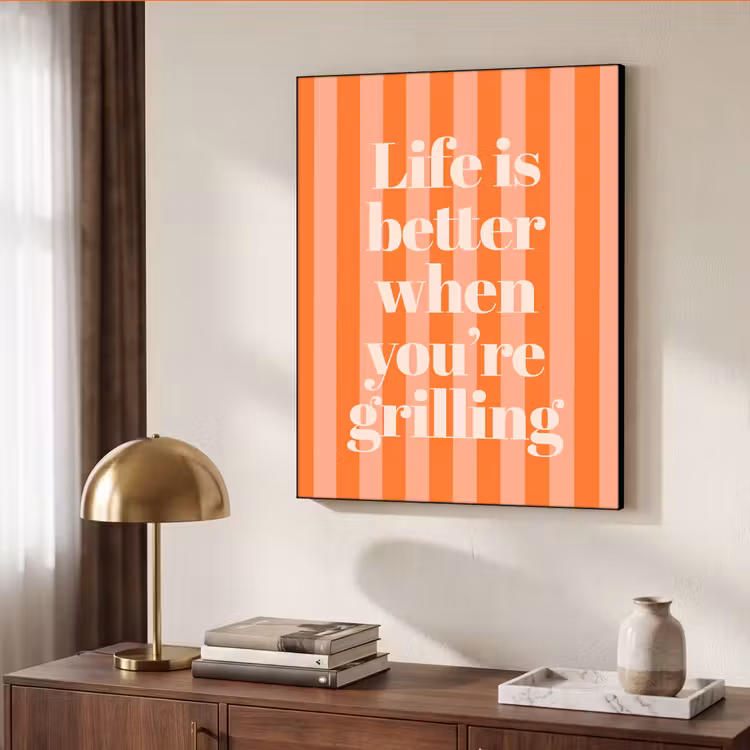 Tekst - Gestreept - Oranje - Zomer Textielframe zwart klein -sfeer3