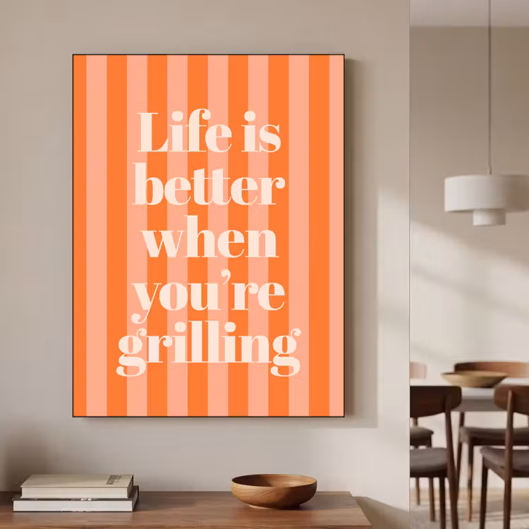 Tekst - Gestreept - Oranje - Zomer Textielframe zwart klein -sfeer2
