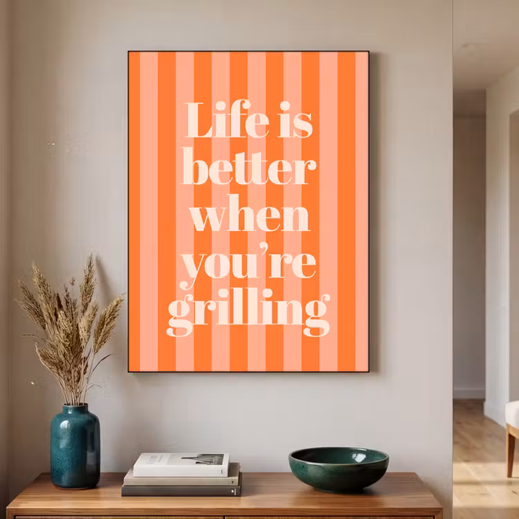 Tekst - Gestreept - Oranje - Zomer Textielframe zwart klein -sfeer1