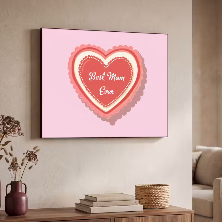 Tekst - Hartje - Moeder - Roze Textielframe zwart klein -sfeer3