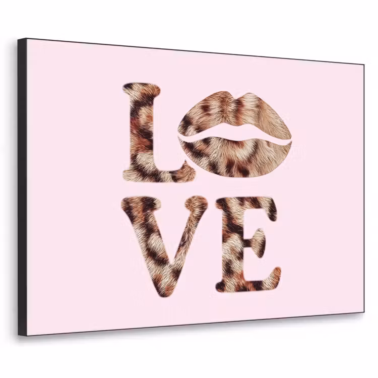 Tekst - Love - Pantervacht - Lichtroze Textielframe - compleet frame klein -3d