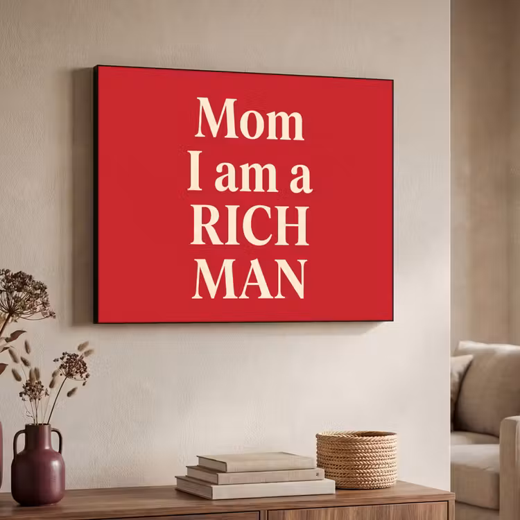 Tekst - Rijkdom - Motivatie - Rood - Modern Textielframe zwart klein -sfeer3