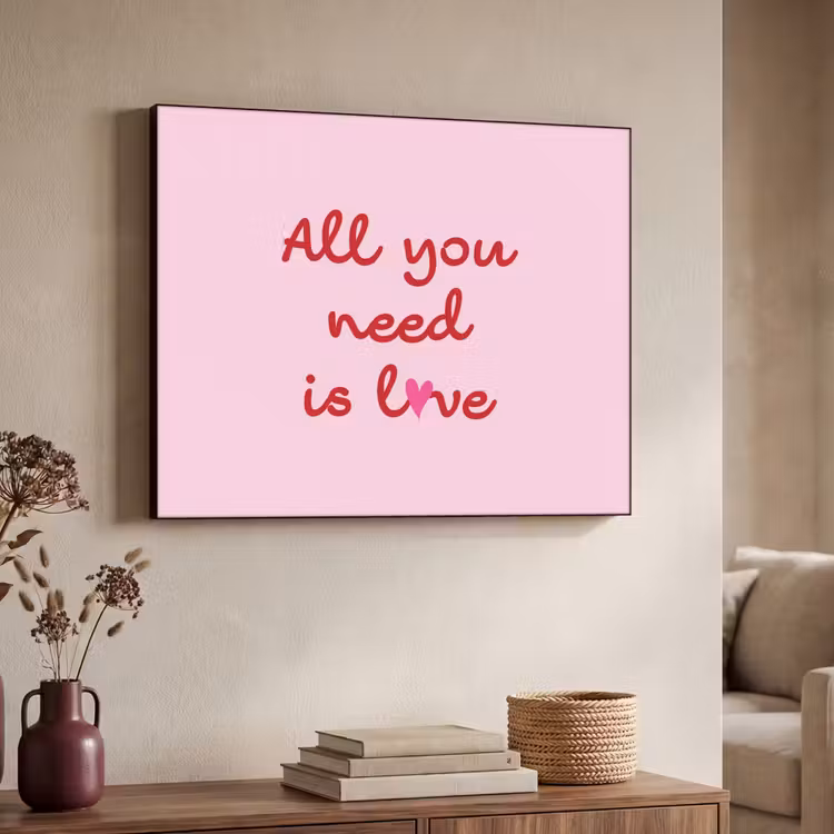 Tekst - Roze - Love - Hart Textielframe - compleet frame klein -sfeer3