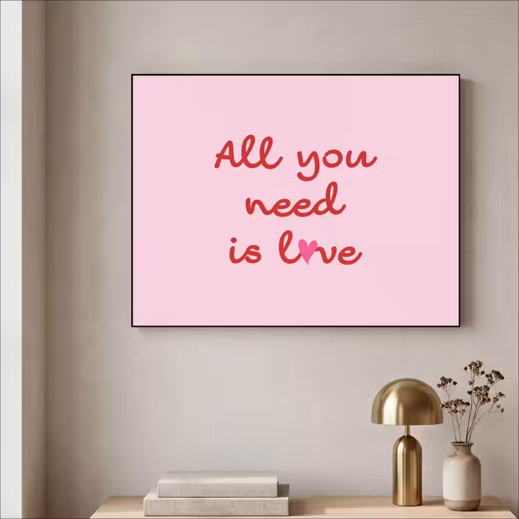 Tekst - Roze - Love - Hart Textielframe zwart klein -sfeer2