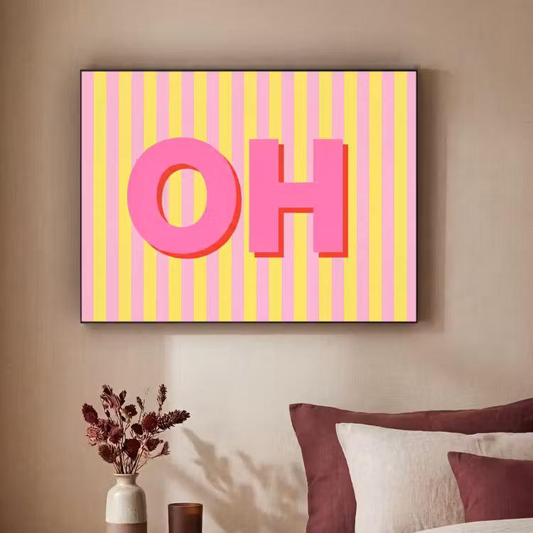 Art Frame - Text - Streifen - Rosa - Tekst - Strepen - Roze Textielframe zwart klein