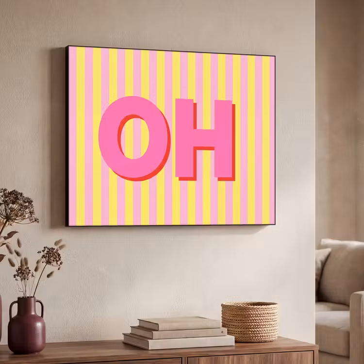 Art Frame - Text - Streifen - Rosa - Tekst - Strepen - Roze Textielframe zwart klein