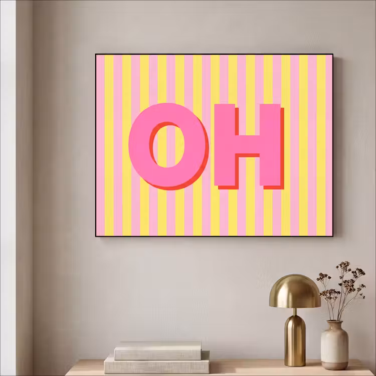 Art Frame - Text - Streifen - Rosa - Tekst - Strepen - Roze Textielframe zwart klein