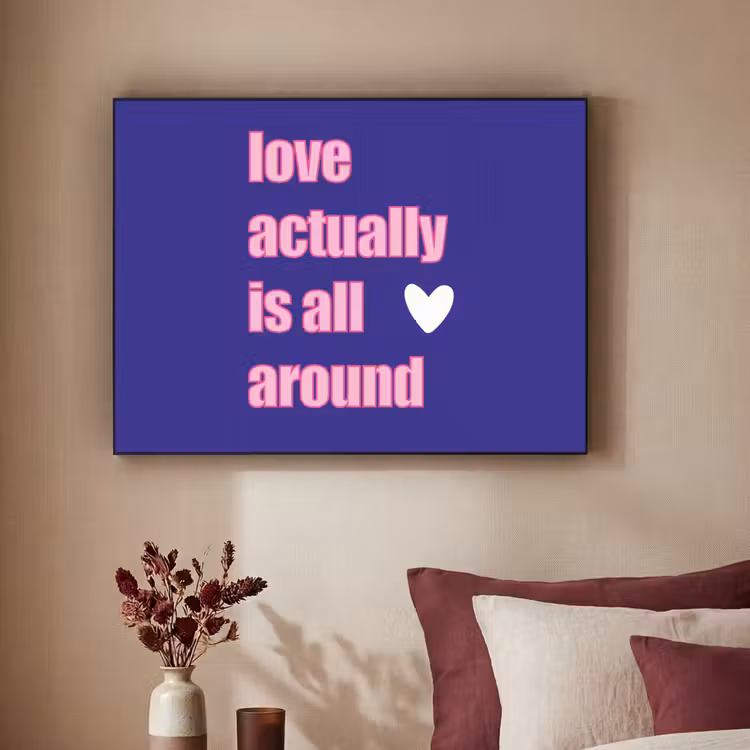 Tekst - Valentijn - Love - Blauw Textielframe - compleet frame klein -sfeer1