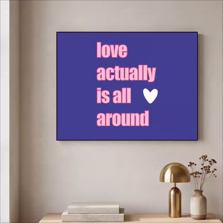 Tekst - Valentijn - Love - Blauw Textielframe - compleet frame klein -sfeer2