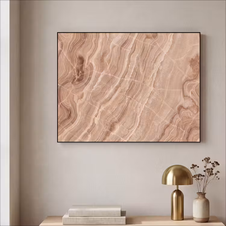 Textuur - Golvend - Abstract - Warm - Bruin Textielframe zwart klein -sfeer2