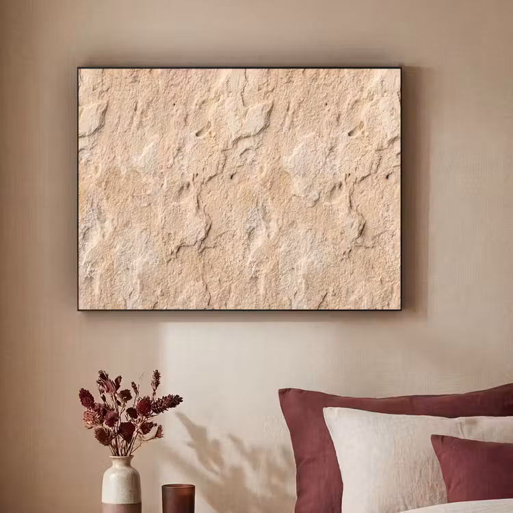 Textuur - Steen - Natuur - Beige Textielframe zwart klein -sfeer1