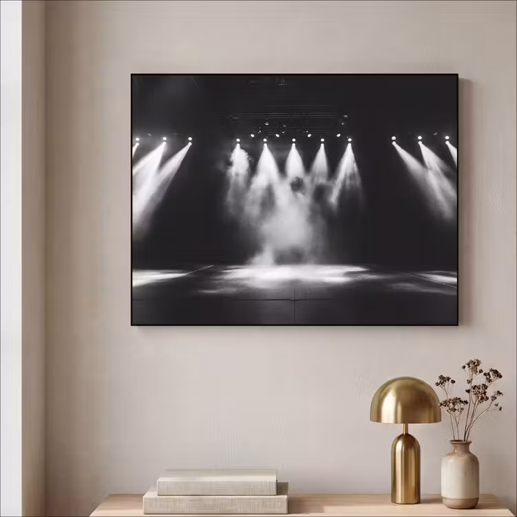 Theaterzaal - Mist - Spotlights - Zwart Textielframe zwart klein -sfeer2
