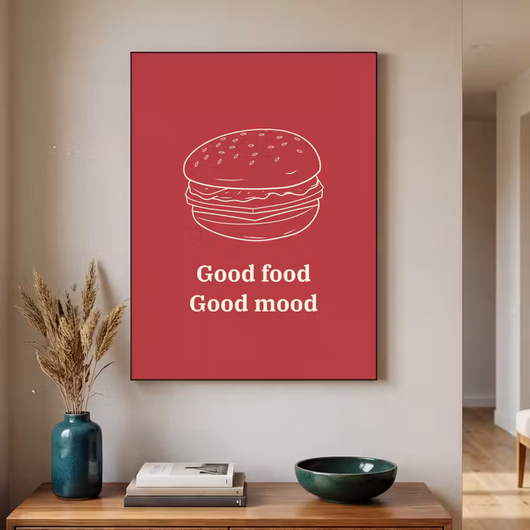 Dieprood - Lijntekening - Tekst - Hamburger Textielframe zwart klein -sfeer1