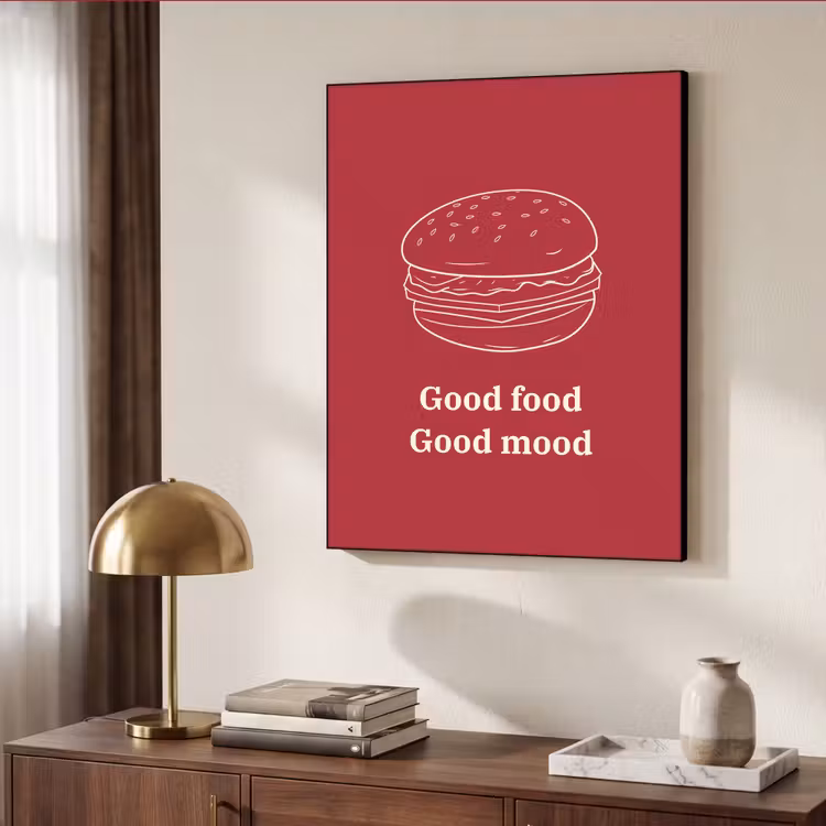 Dieprood - Lijntekening - Tekst - Hamburger Textielframe zwart klein -sfeer3