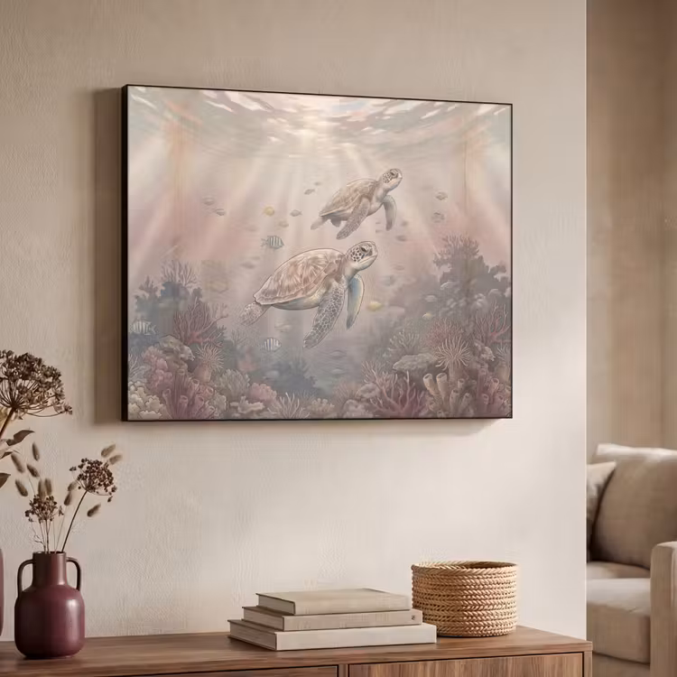 Dier - Onderwater - Oceaan - Illustratie - Zeeleven Textielframe zwart klein -sfeer3